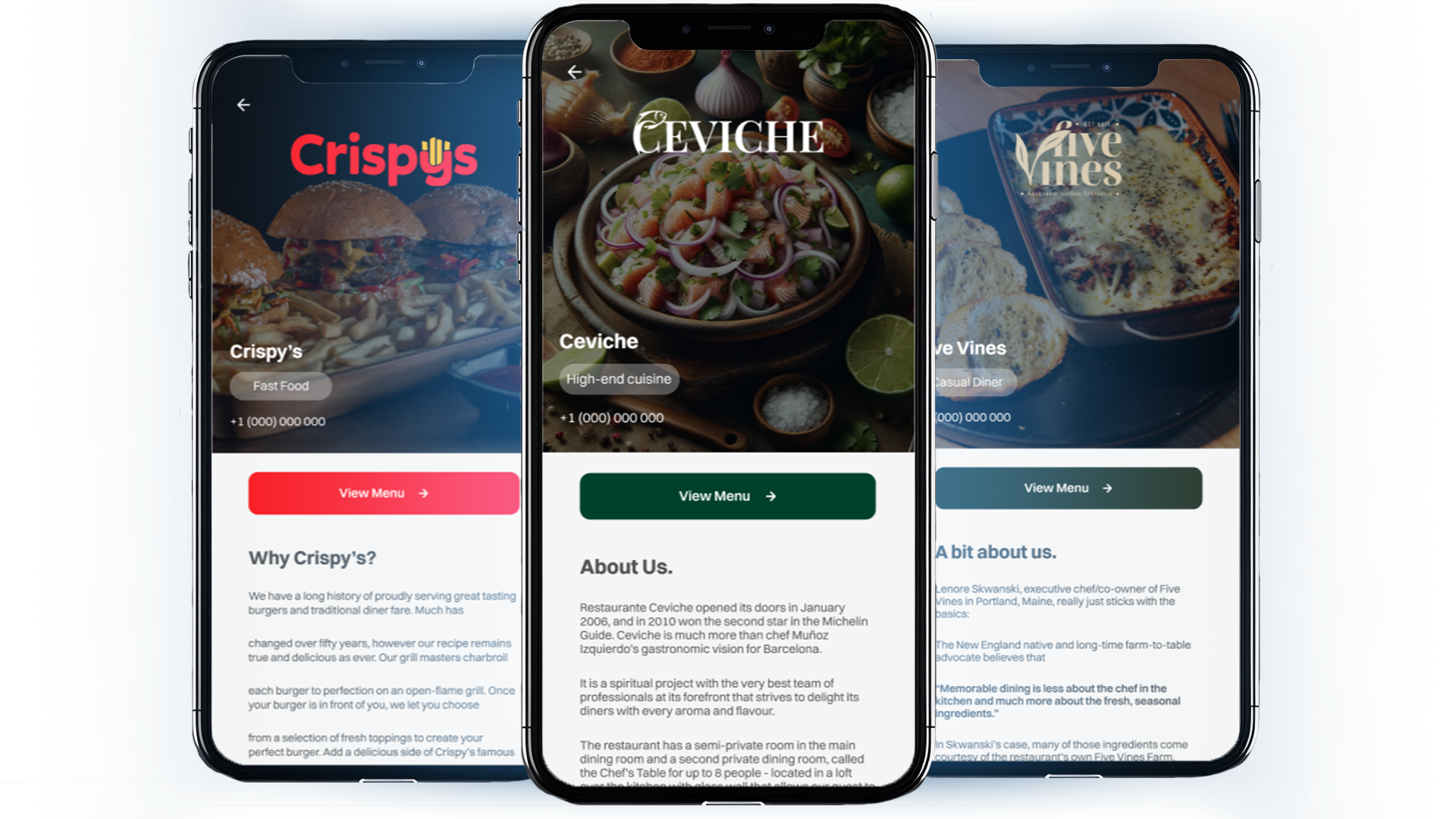 Family of Eateries app screens